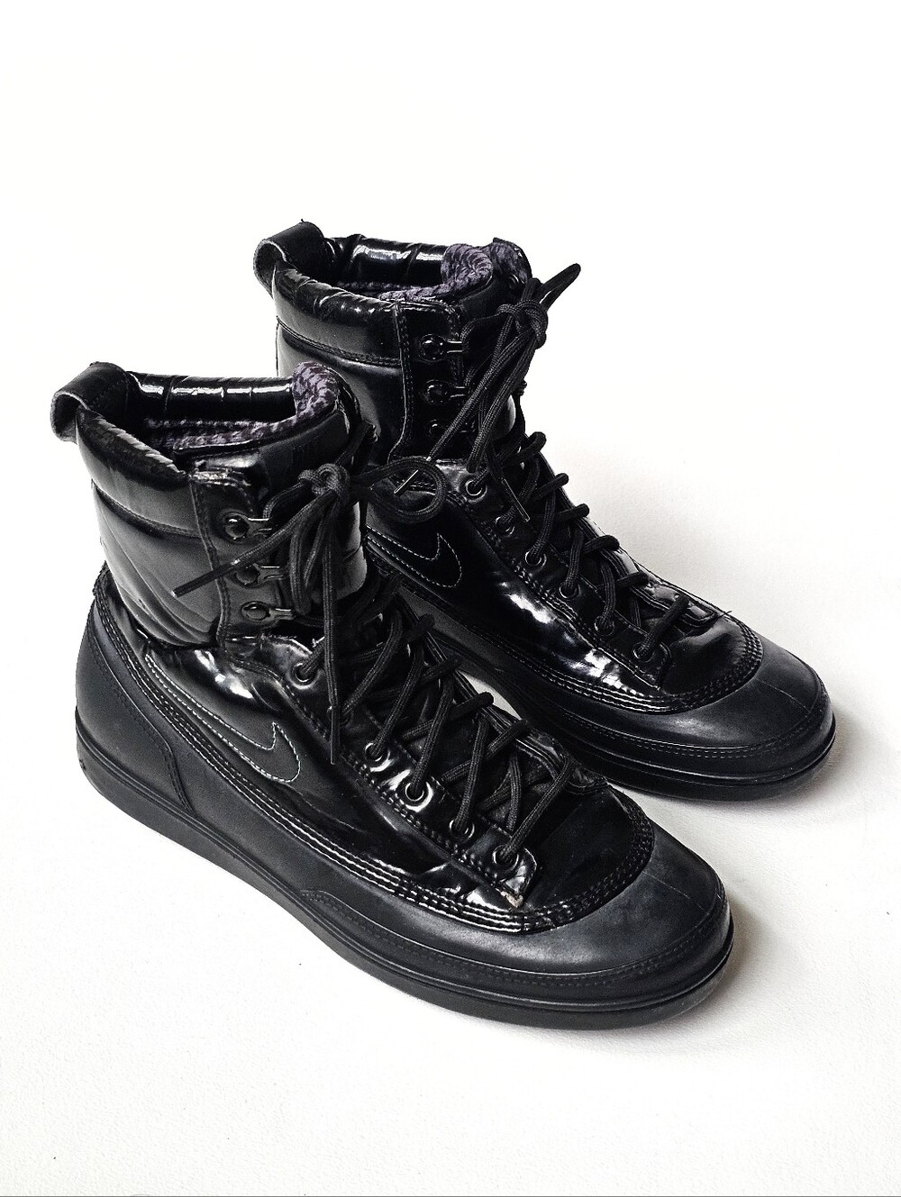 Y2K Nike ACG Tychee Combat Duck Boot Patent Women's Size 8 Houndstooth Lined